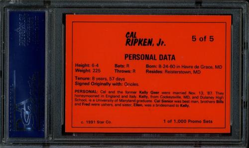 1991 Star Cal Ripken Promo Set #5 Cal Ripken Jr. PSA 10 #21538574 - Back