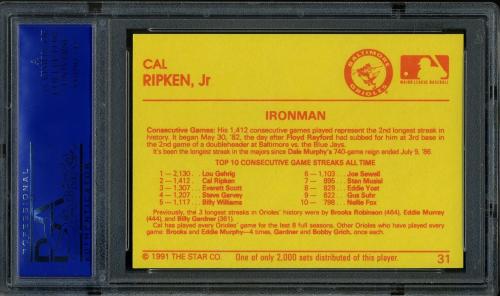 1991 Star Diamond Series #31 Cal Ripken Jr. PSA 10 #81327723 - Back