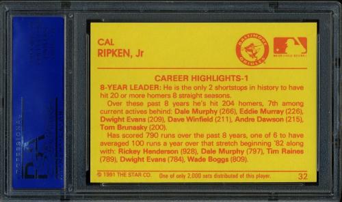 1991 Star Diamond Series #32 Cal Ripken Jr. PSA 10 #11786510 - Back