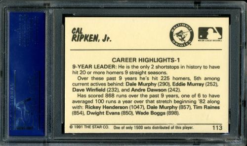 1991 Star Home Run Series #113 Cal Ripken Jr. PSA 10 #15684918 - Back