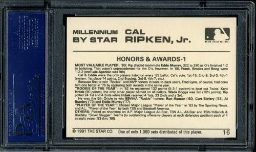 1991 Star Millennium Edition #16 Cal Ripken Jr. PSA 10 #18621433 - Back