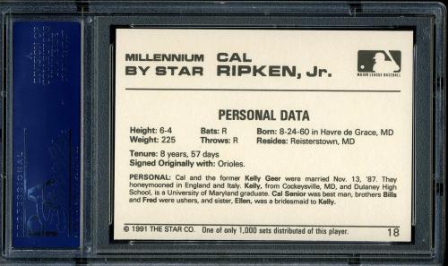 1991 Star Millennium Edition #18 Cal Ripken Jr. PSA 10 #16823908 - Back