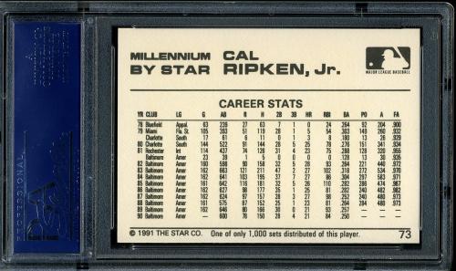 1991 Star Millennium Edition #73 Cal Ripken Jr. PSA 10 #18621431 - Back