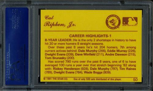 1991 Star Nova Edition #50 Cal Ripken Jr. PSA 10 #15036015 - Back