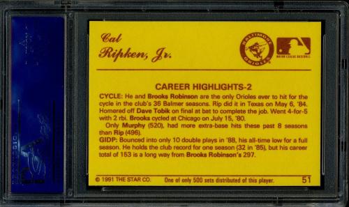 1991 Star Nova Edition #51 Cal Ripken Jr. PSA 10 #15254878 - Back