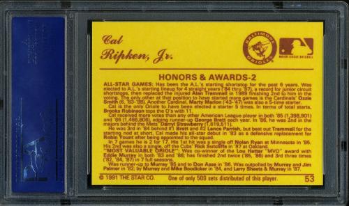 1991 Star Nova Edition #53 Cal Ripken Jr. PSA 10 #15036011 - Back