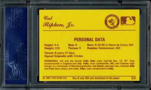 1991 Star Nova Edition #54 Cal Ripken Jr. PSA 10 #16823930 - Back