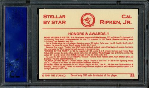1991 Star Stellar Edition #88 Cal Ripken Jr. PSA 10 #12585640 - Back