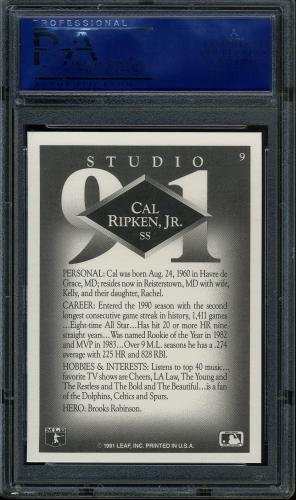 1991 Studio #9 Cal Ripken PSA 10 #31736075 - Back