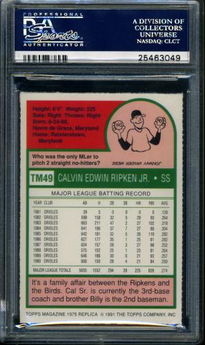 1991 Topps Magazine #49 Cal Ripken PSA 9 #25463049 - Back