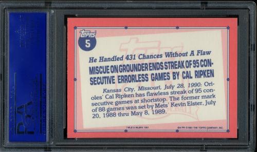 1991 Topps Tiffany #005 Cal Ripken PSA 10 #11788843 - Back