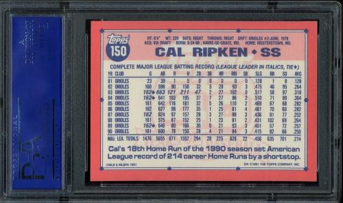 1991 Topps Tiffany #150 Cal Ripken PSA 10 #81461920 - Back