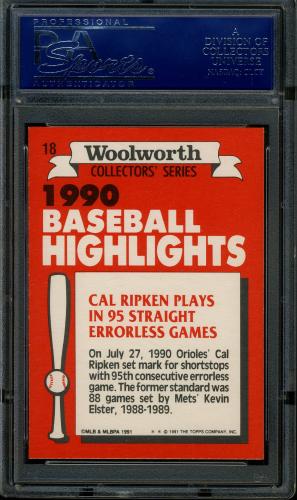 1991 Woolworth's #18 Cal Ripken PSA 10 #15817018 - Back