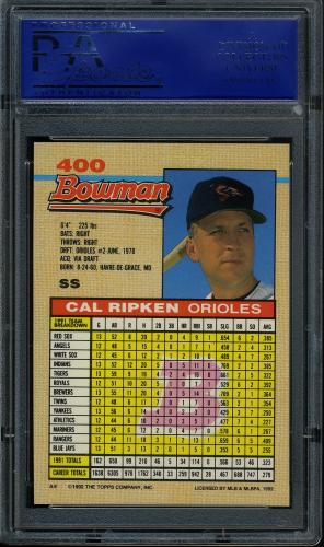 1992 Bowman #400 Cal Ripken PSA 10 #40336065 - Back