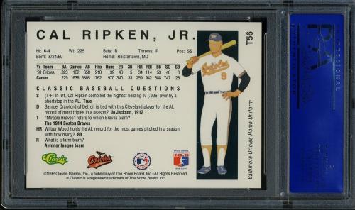 1992 Classic II #T56 Cal Ripken PSA 10 #11788851 - Back