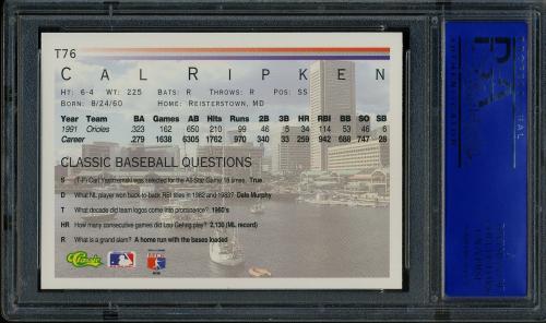 1992 Classic I #T76 Cal Ripken PSA 10 #81296442 - Back
