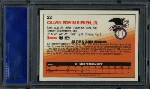 1992 Donruss #22 Cal Ripken AS [Period after INC] PSA 10 #14793735 - Back