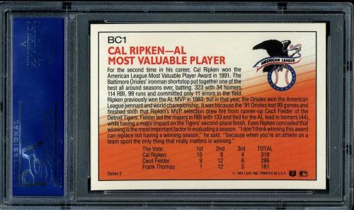 1992 Donruss Bonus Cards #BC1 Cal Ripken MVP [Period after INC] PSA 10 #15524645 - Back