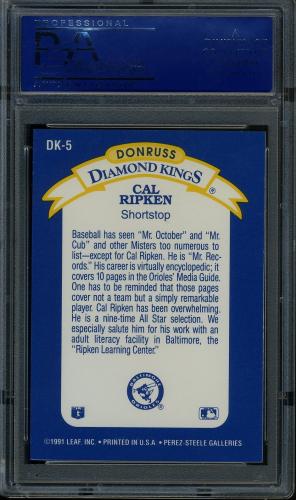 1992 Donruss Diamond Kings #DK5 Cal Ripken PSA 10 #14190797 - Back