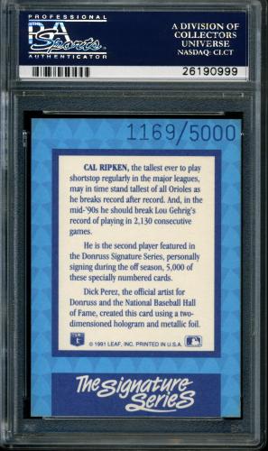 1992 Donruss Elite #S2 Cal Ripken AU/5000 PSA 9 #26190999 - Back