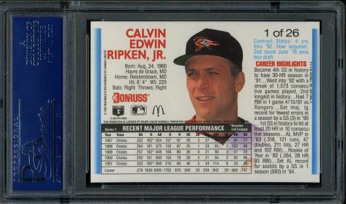 1992 Donruss McDonald's #1 Cal Ripken PSA 10 #16499566 - Back