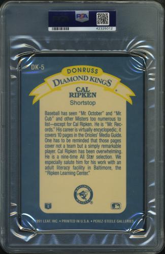 1992 Donruss Super DK's #DK5 Cal Ripken PSA 10 #42325012 - Back