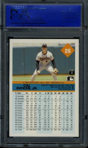 1992 Fleer #026 Cal Ripken [U.S.A no trailing period] PSA 10 #30981903 - Back