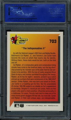 1992 Fleer #703 C.Ripken/J.Carter [U.S.A. with trailing period] PSA 10 #11786522 - Back
