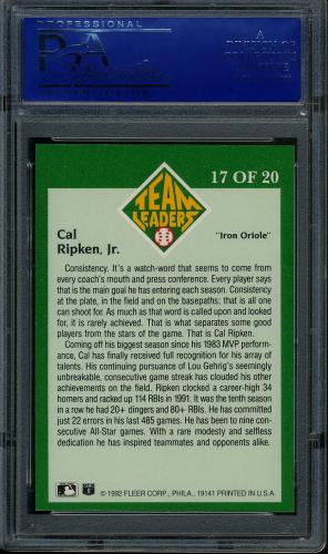 1992 Fleer Team Leaders #17 Cal Ripken PSA 9 #12441315 - Back