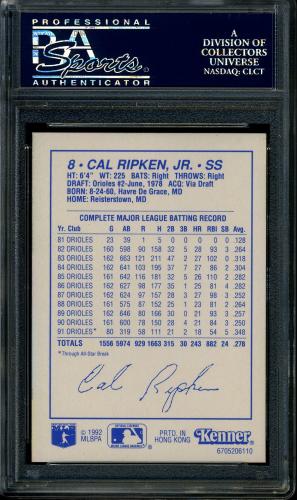 1992 Kenner Starting Lineup Cards - Blue Back #28 Cal Ripken PSA 10 #25021882 - Back