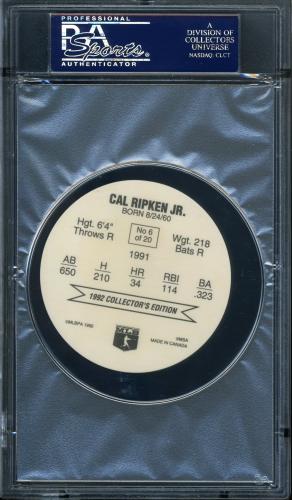 1992 MSA Ben's Super Hitters Discs #6 Cal Ripken Jr. PSA 10 #22137128 - Back