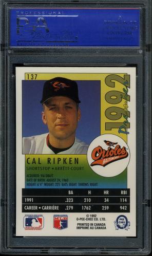 1992 O-Pee-Chee Premier #137 Cal Ripken PSA 10 #90243264 - Back