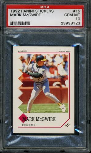 1992 Panini Stickers #015 Mark McGwire / Cal Ripken, Jr. Guessing Game #7 PSA 10 #23938123