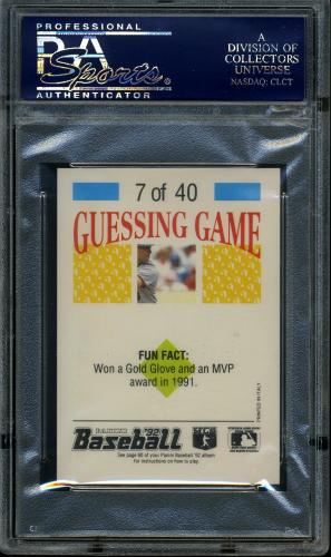 1992 Panini Stickers #015 Mark McGwire / Cal Ripken, Jr. Guessing Game #7 PSA 10 #23938123 - Back