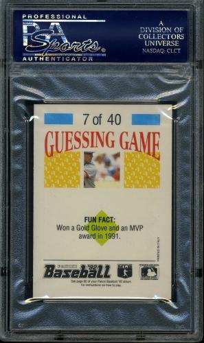 1992 Panini Stickers #016 Mike Gallego / Cal Ripken, Jr. Guessing Game #7 PSA 10 #23938124 - Back