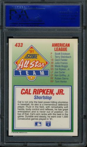 1992 Score #433 Cal Ripken AS PSA 10 #12137838 - Back
