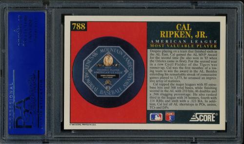 1992 Score #788 Cal Ripken MVP PSA 10 #30980075 - Back
