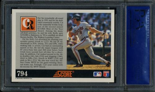 1992 Score #794 Cal Ripken MOY PSA 10 #12560919 - Back