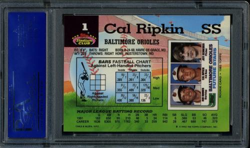 1992 Stadium Club #001 Cal Ripken [B print designation] PSA 10 #81399202 - Back