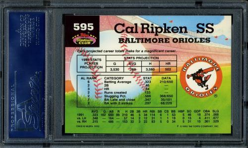 1992 Stadium Club #595 Cal Ripken MC [F print designation] PSA 10 #16796145 - Back