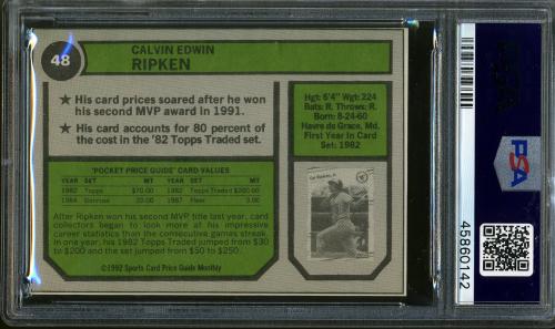 1992 BB Card/Sports Card Price Guide Repli-cards #48 Cal Ripken Jr. PSA 9 #45860142 - Back