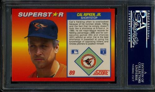 1992 Score 100 Superstars #89 Cal Ripken PSA 10 #22889825 - Back