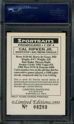 1992 Sportrait Limited Edition Promo #1 Cal Ripken, Jr. PSA 10 #21637717 - Back