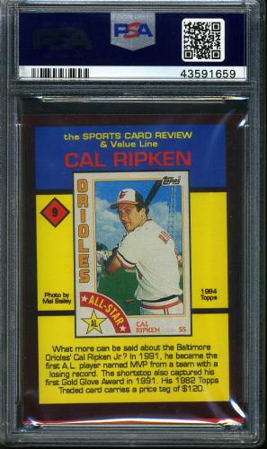 1992 Sports Card Review Value Line Prime Pics #09 Cal Ripken, Jr. PSA 9 #43591659 - Back