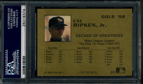1992 Star Gold Edition #69 Cal Ripken Jr. PSA 10 #25019374 - Back