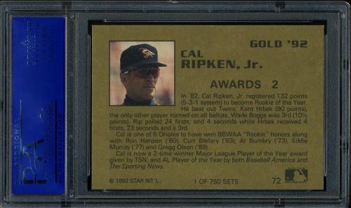 1992 Star Gold Edition #72 Cal Ripken Jr. PSA 9 #11788875 - Back