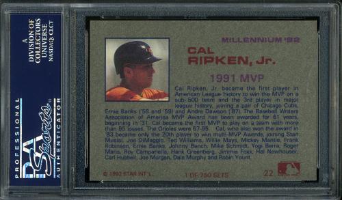 1992 Star Millennium Edition #22 Cal Ripken Jr. PSA 10 #22375803 - Back