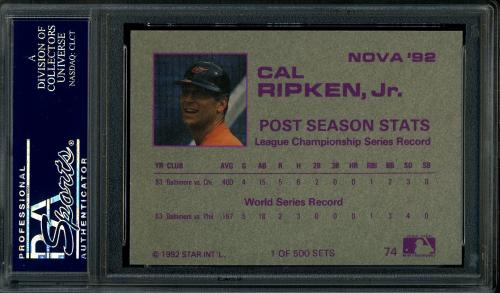 1992 Star Nova Edition #74 Cal Ripken Jr. PSA 10 #23816217 - Back
