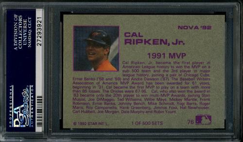 1992 Star Nova Edition #76 Cal Ripken Jr. PSA 10 #27293921 - Back