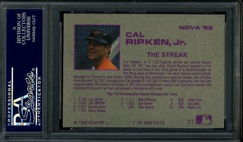1992 Star Nova Edition #77 Cal Ripken Jr. PSA 10 #23816219 - Back